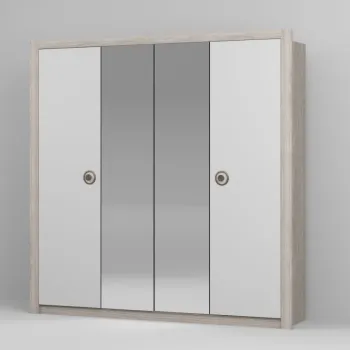 Dulap Noel 4 usi cu oglinda - Alb/Stejar K005 imagine