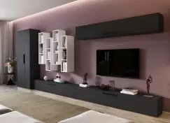 Living Pati 114 - Mobila Sufragerie Gri Antracit + Alb imagine