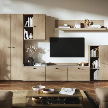 Living Silensia C1 UNO - Mobila sufragerie aspect lemn / bej imagine