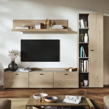 Living Silensia C2 - Mobila sufragerie aspect lemn / bej imagine