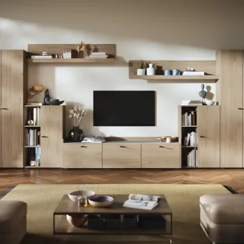 Living Silensia C3 DUO - Mobila sufragerie aspect lemn / bej imagine