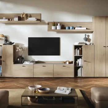 Living Silensia C3 UNO - Mobila sufragerie aspect lemn / bej imagine