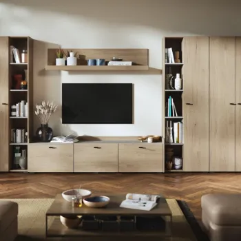 Living Silensia C5 UNO - Mobila sufragerie aspect lemn / bej imagine