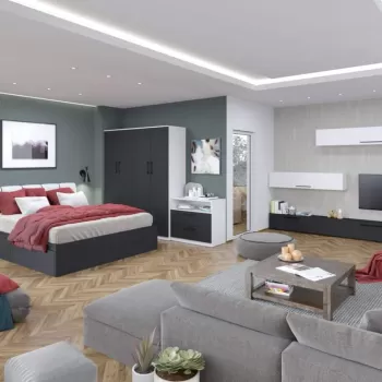 Pachet Mobila Dormitor + Living Gri Antracit / Alb imagine