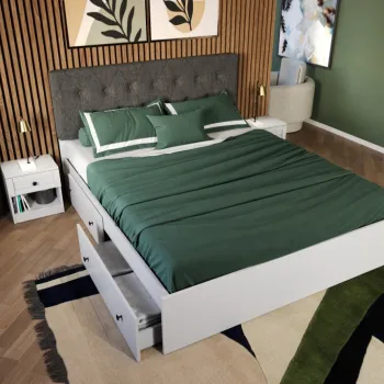 Pat Alb Tapitat Gri optional lada de depozitare 180x200 2 sertare imagine