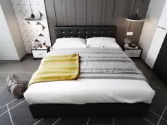 Pat matrimonial Mario tapitat negru 180x200 imagine