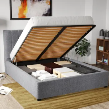 Pat Tapitat Adam cu somiera rabatabila si lada de depozitare Gri - Eden 18 180x200 imagine