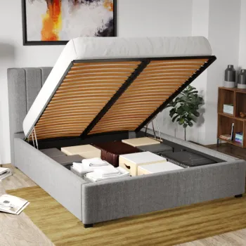 Pat Tapitat Adam cu somiera rabatabila si lada de depozitare Gri - Falcone 21 160x200 imagine