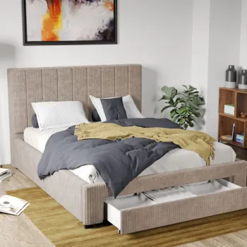 Pat Tapitat Adam cu somiera si sertar Bej - Poso 02 imagine