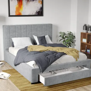 Pat Tapitat Adam cu somiera si sertar Gri Deschis - Poso 55 imagine