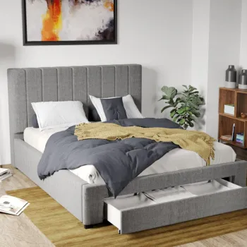 Pat Tapitat Adam Falcone cu somiera fixa si sertar Gri - Falcone 21 imagine