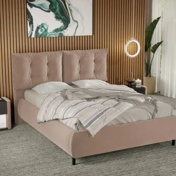 Pat Tapitat Anubis fix cu perne pe spatar Bej - Velluto 3 180x200 imagine