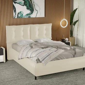 Pat Tapitat Anubis fix cu perne pe spatar Crem - Nube 4 160x200 imagine