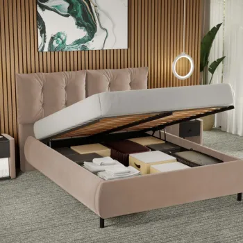 Pat Tapitat Anubis rabatabil cu perne pe spatar Bej - Velluto 3 180x200 imagine