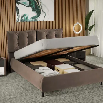 Pat Tapitat Anubis rabatabil cu perne pe spatar Cappuccino - Velluto 29 160x200 imagine