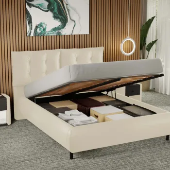 Pat Tapitat Anubis rabatabil cu perne pe spatar Crem - Nube 4 140x200 imagine