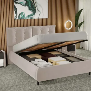 Pat Tapitat Anubis rabatabil cu perne pe spatar Crem - Velluto 2 160x200 imagine