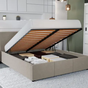 Pat Tapitat Avelis cu somiera rabatabila si lada de depozitare Bej-Swing 2 160x200 imagine