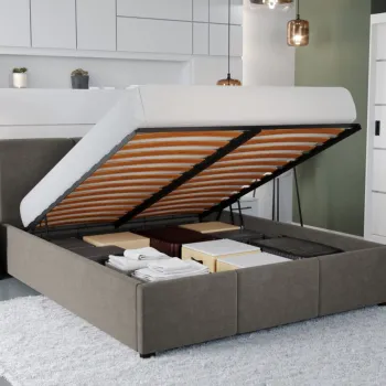 Pat Tapitat Avelis cu somiera rabatabila si lada de depozitare Cappuccino - Swing 4 140x200 imagine