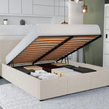 Pat Tapitat Avelis cu somiera rabatabila si lada de depozitare Crem - Swing 1 180x200 imagine