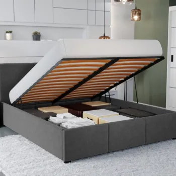 Pat Tapitat Avelis cu somiera rabatabila si lada de depozitare Gri antracit - Swing 19 140x200 imagine