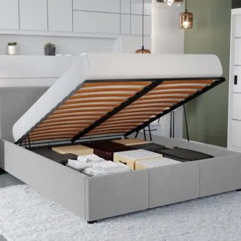 Pat Tapitat Avelis cu somiera rabatabila si lada de depozitare Gri - Swing 16 180x200 imagine