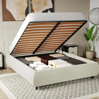 Pat Tapitat Axel cu somiera rabatabila si lada de depozitare Alb - Coral 15 160x200 imagine