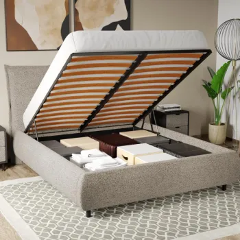 Pat Tapitat Axel cu somiera rabatabila si lada de depozitare Bej - Coral 50 140x200 imagine