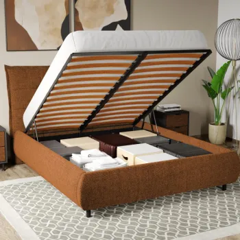 Pat Tapitat Axel cu somiera rabatabila si lada de depozitare Caramiziu - Eden 10 180x200 imagine