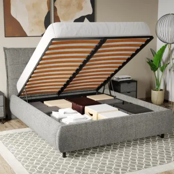 Pat Tapitat Axel cu somiera rabatabila si lada de depozitare Gri - Eden 18 160x200 imagine