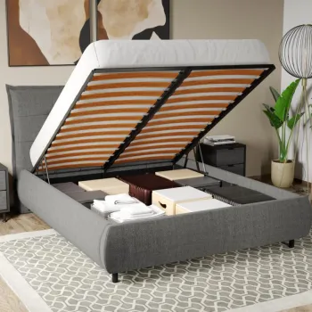 Pat Tapitat Axel cu somiera rabatabila si lada de depozitare Gri - Falcone 21 140x200 imagine