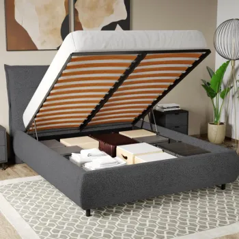 Pat Tapitat Axel cu somiera rabatabila si lada de depozitare Gri Inchis - Coral 80 160x200 imagine