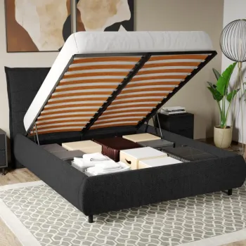 Pat Tapitat Axel cu somiera rabatabila si lada de depozitare Negru - Eden 21 140x200 imagine