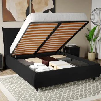 Pat Tapitat Axel cu somiera rabatabila si lada de depozitare Negru - Riviera 100 140x200 imagine