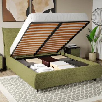 Pat Tapitat Axel cu somiera rabatabila si lada de depozitare Verde - Coral 25 140x200 imagine