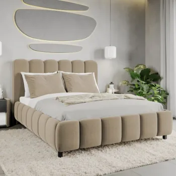 Pat Tapitat Bari cu somiera fixa Bej - Velluto 3 120x200 imagine