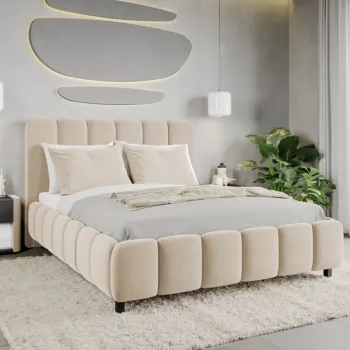 Pat Tapitat Bari cu somiera fixa Crem - Velluto 2 120x200 imagine