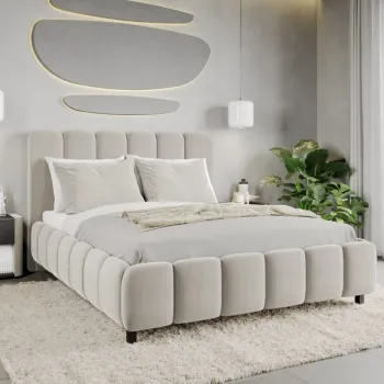 Pat Tapitat Bari cu somiera fixa Crem - Velluto 2 140x200 imagine