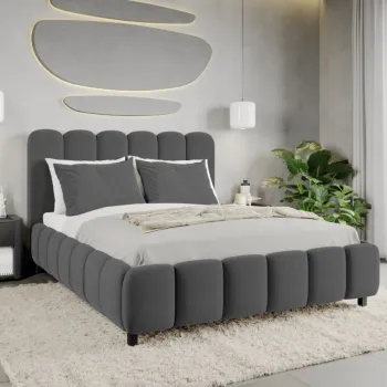 Pat Tapitat Bari cu somiera fixa Gri Inchis - Velluto 19 120x200 imagine