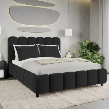 Pat Tapitat Bari cu somiera fixa Gri Inchis - Velluto 19 160x200 imagine