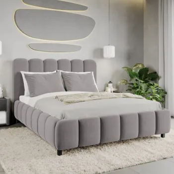 Pat Tapitat Bari cu somiera fixa Gri - Velluto 16 160x200 imagine