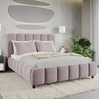 Pat Tapitat Bari cu somiera fixa Roz - Velluto 14 120x200 imagine