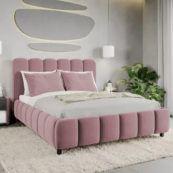 Pat Tapitat Bari cu somiera fixa Roz - Velluto 14 180x200 imagine