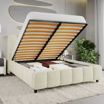 Pat Tapitat Bari cu somiera rabatabila si lada de depozitare Alb - Coral 15 140x200 imagine