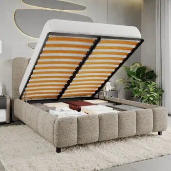 Pat Tapitat Bari cu somiera rabatabila si lada de depozitare Bej - Coral 50 120x200 imagine