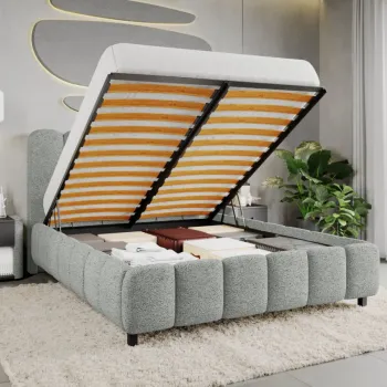 Pat Tapitat Bari cu somiera rabatabila si lada de depozitare Gri - Coral 75 180x200 imagine