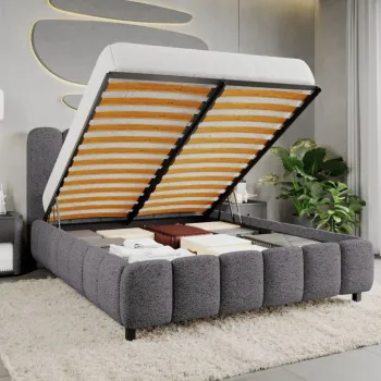 Pat Tapitat Bari cu somiera rabatabila si lada de depozitare Gri Inchis - Coral 80 180x200 imagine