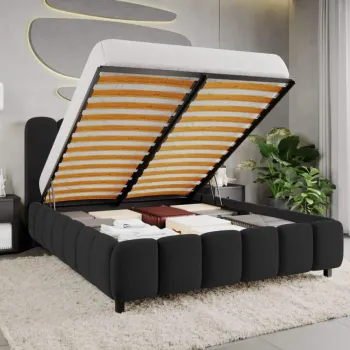 Pat Tapitat Bari cu somiera rabatabila si lada de depozitare Gri Inchis - Velluto 19 160x200 imagine