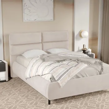 Pat Tapitat Cairo fix cu perne pe spatar Crem - Velluto 2 180x200 imagine