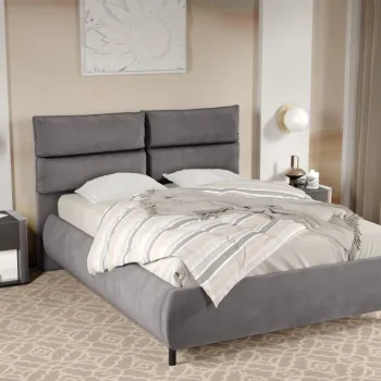 Pat Tapitat Cairo fix cu perne pe spatar Gri - Velluto 16 180x200 imagine